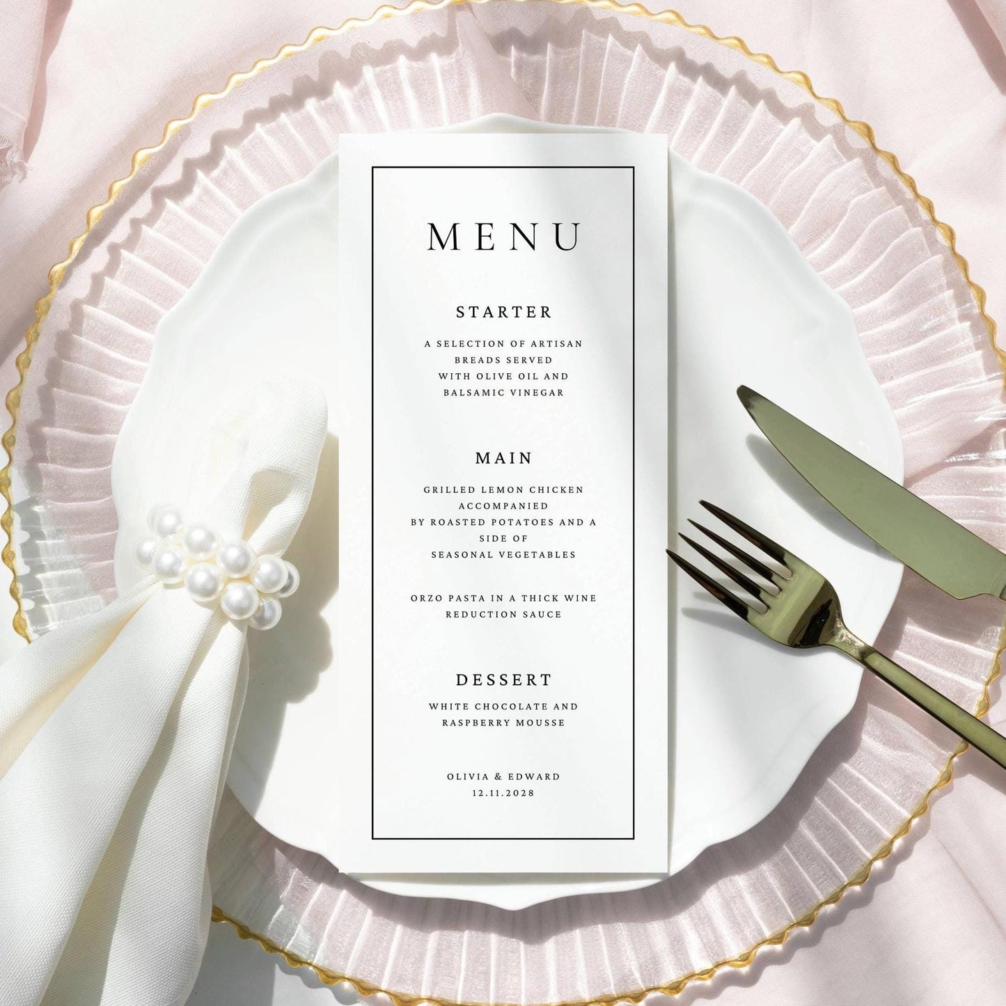 Minimalist Wedding Menu, Modern Wedding Dinner Menu, Wedding Food Menu, Simple Wedding Menu, Let's Eat Menu, Editable Template MLAM