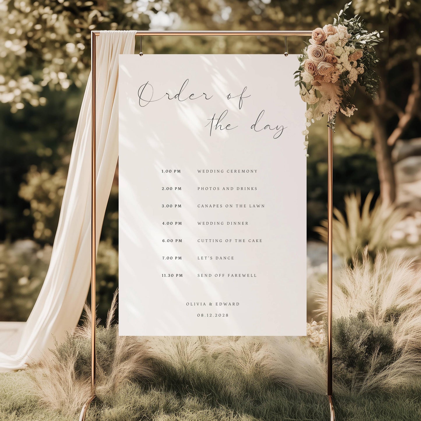 Printed + Delivered Minimalist Order of the Day Sign Printable Template, Custom Wedding Timeline Board, Order of events, CHARLOTTE