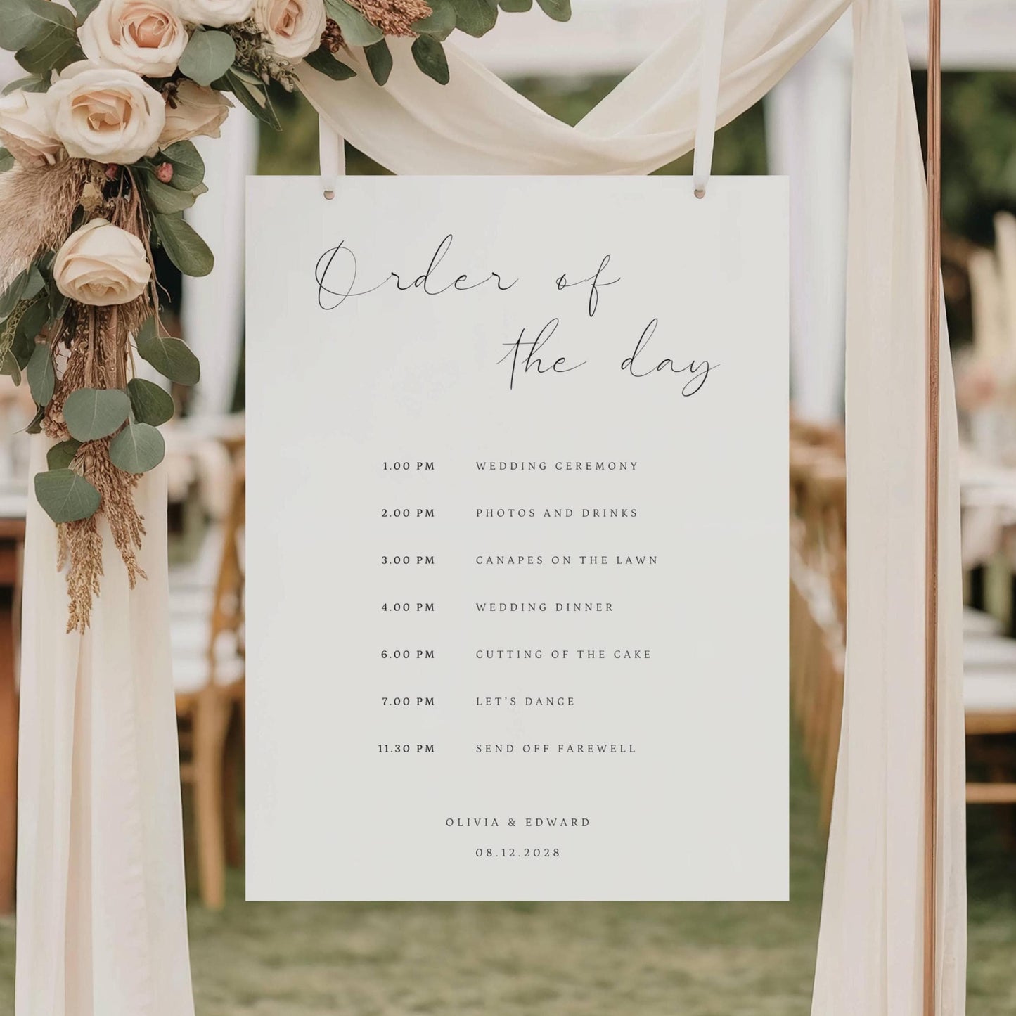 Printed + Delivered Minimalist Order of the Day Sign Printable Template, Custom Wedding Timeline Board, Order of events, CHARLOTTE