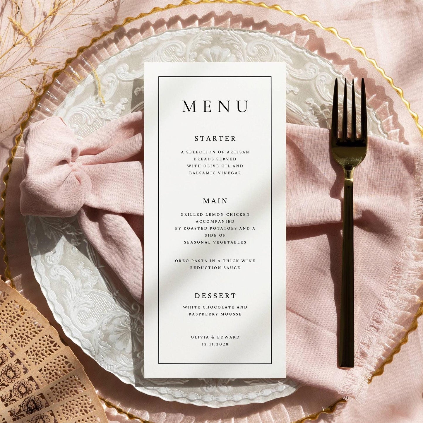 Minimalist Wedding Menu, Modern Wedding Dinner Menu, Wedding Food Menu, Simple Wedding Menu, Let's Eat Menu, Editable Template MLAM