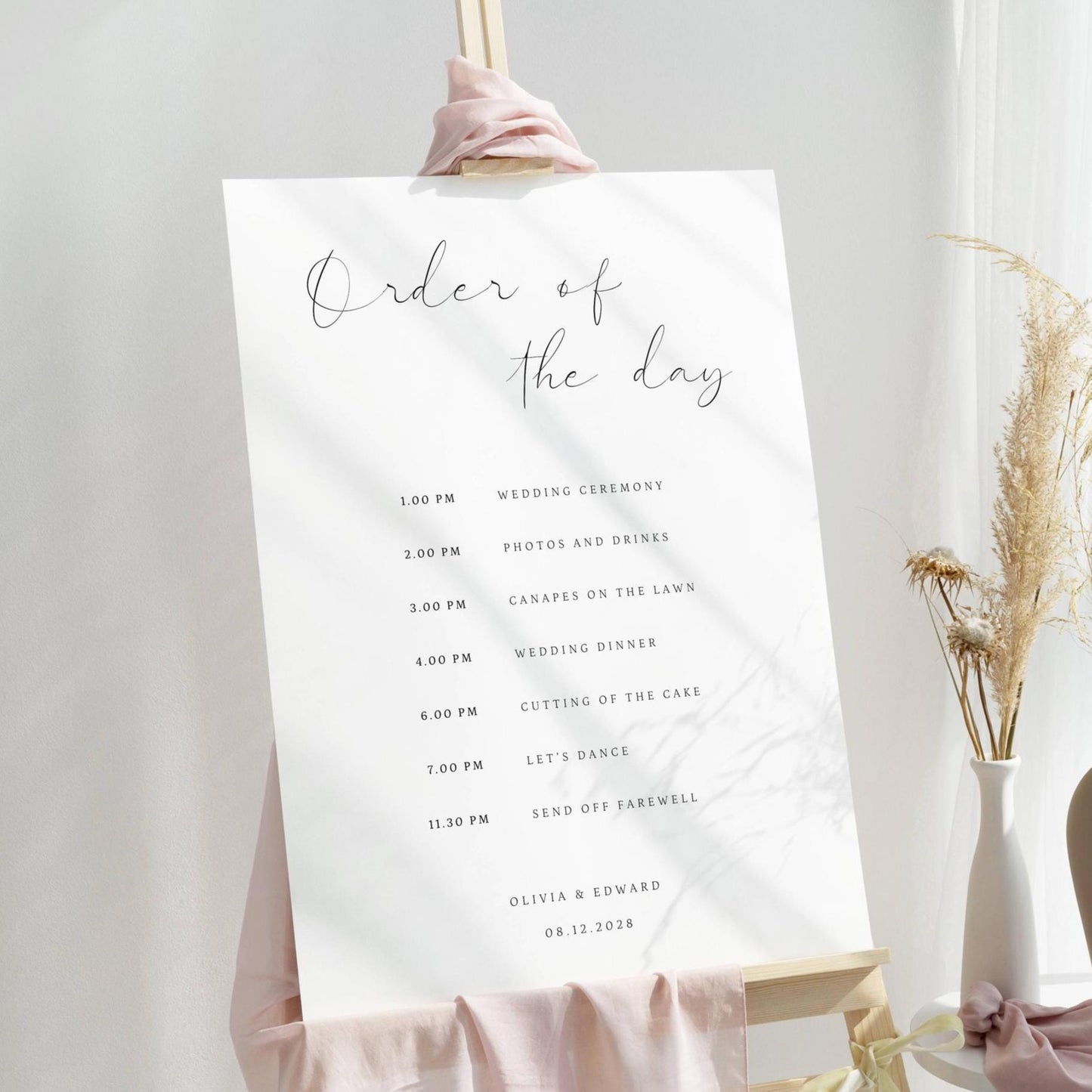 Printed + Delivered Minimalist Order of the Day Sign Printable Template, Custom Wedding Timeline Board, Order of events, CHARLOTTE