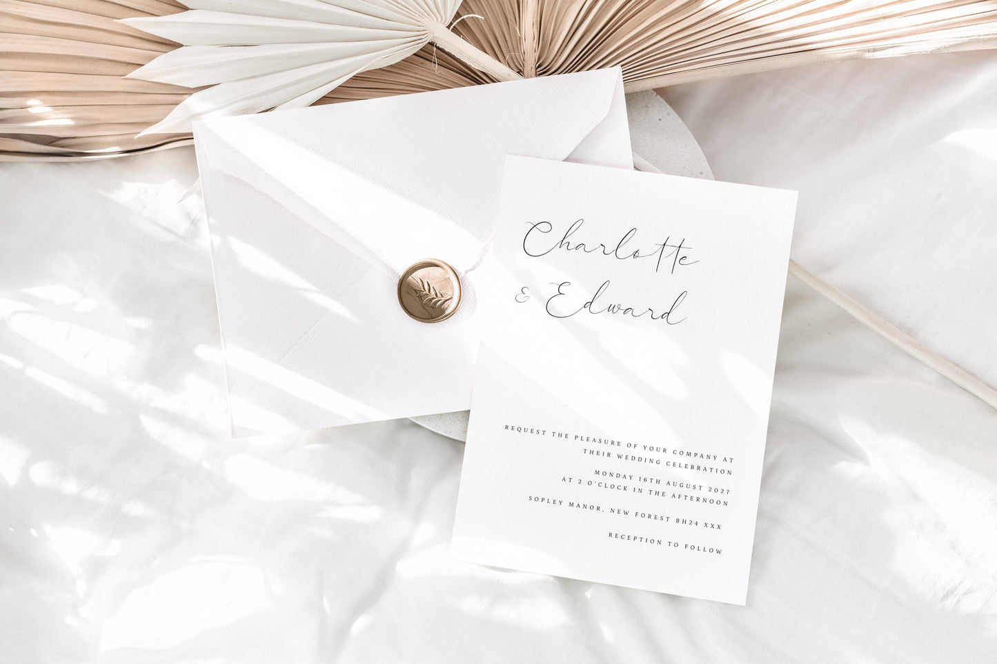 Elegant Wedding Suite Digital Download, QR Code RSVP Wedding Invitation Set Printable, Minimalist Wedding Stationary Downloadable, CHARLOTTE