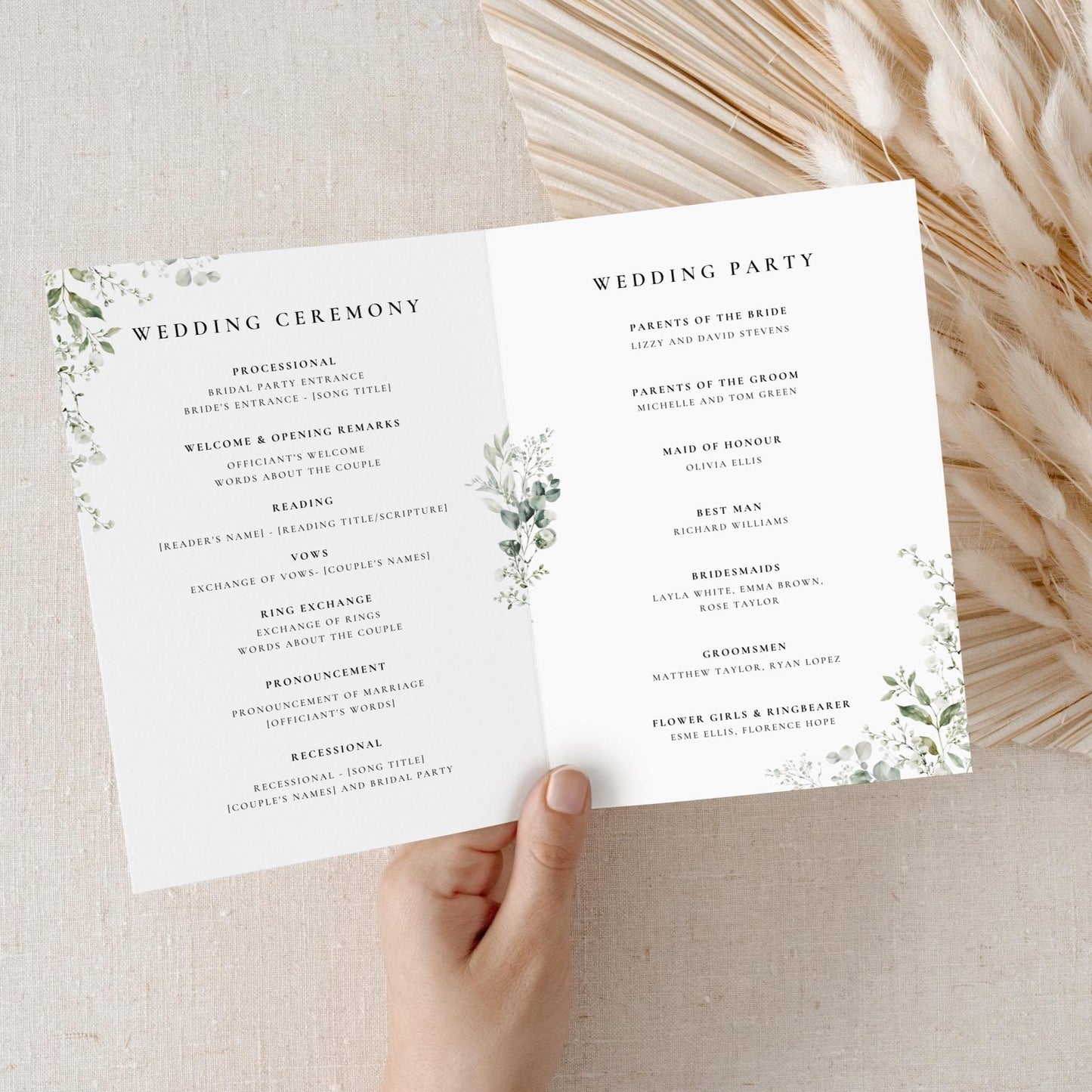 Folded Wedding Program